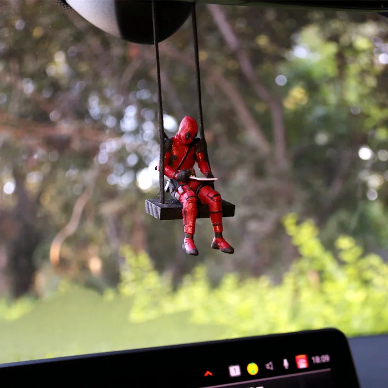 Deadpool Anime Figure Creative Car Rearview Mirror Pendant Cute Write Deadpool Swing Pendant Car Interior Accessories Model Toys