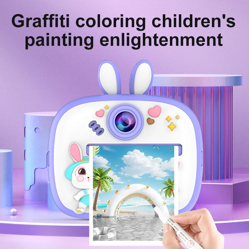 Kids Digital Camera Instant Print Kids Thermal Print Camera Instant Photo Print Camera Video Toy +32G memory card gift