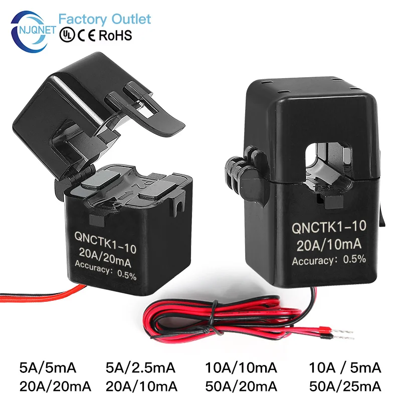 

Clamp Current Transformer QNCTK1-10 50A 25A 20A 10mA 10A 5mA 5A 2.5mA 2000 1 curren sensor split core current transducer factory