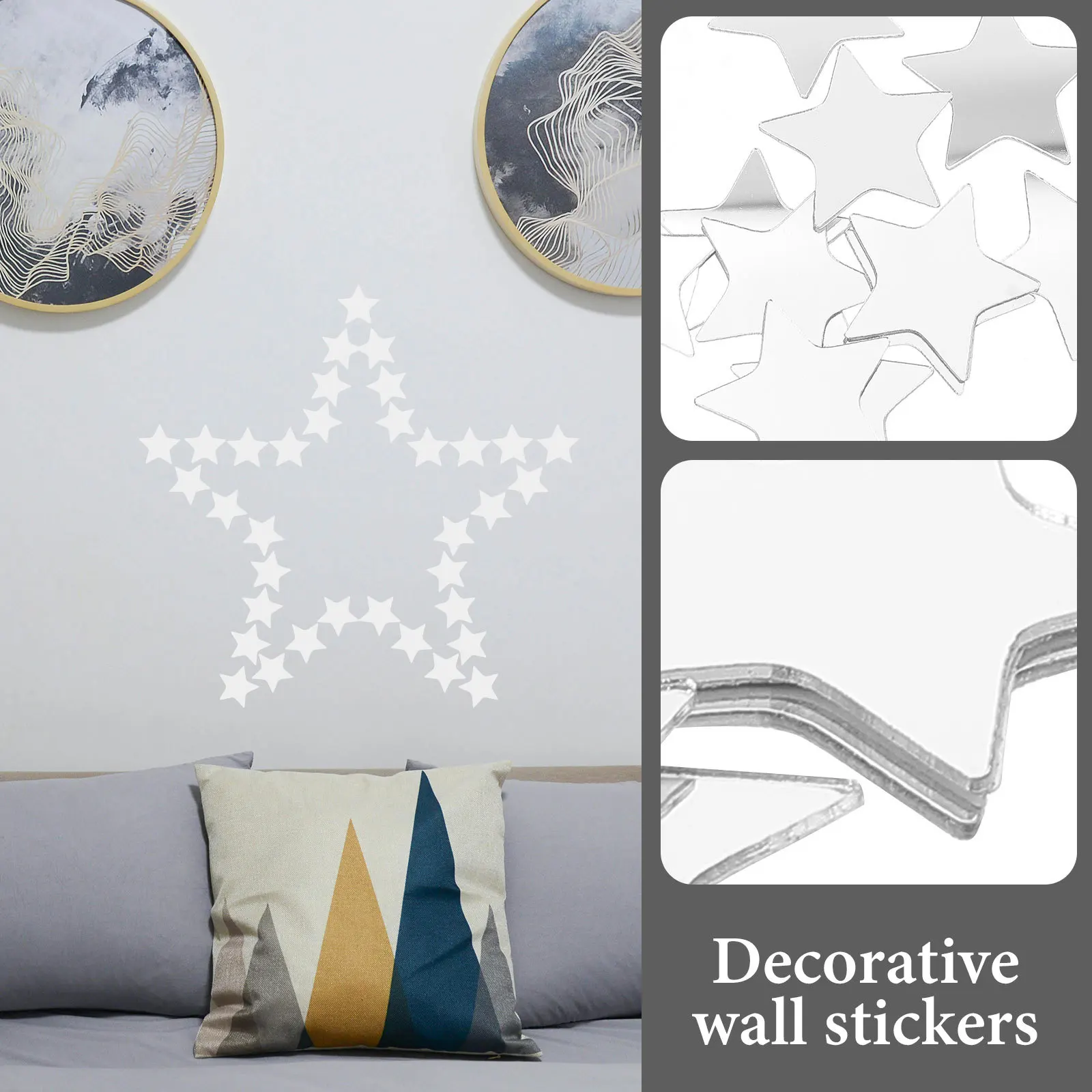 

100Pcs Star Wall Sticker Acrylic Self-Adhesive Mirror Sheet Decoration Bedroom Living Room Wall Mirrors Decoration