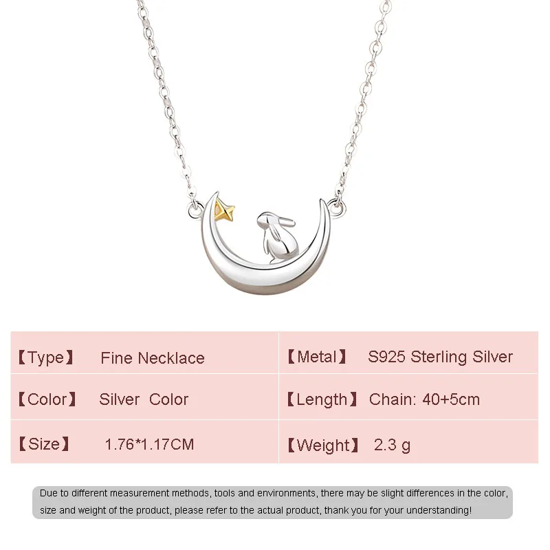 European Shining S925 Sterling Silver Necklace Chain Rabbit and Moon For Women Birthday Party Gift Jewelry