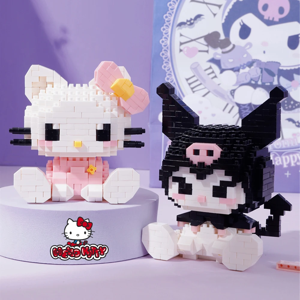 Sanrio Anime Figure Building Block, Brinquedos montados, ornamento decorativo, Kuromi Model, My Melody, Puzzle infantil Gift, Hello Kitty