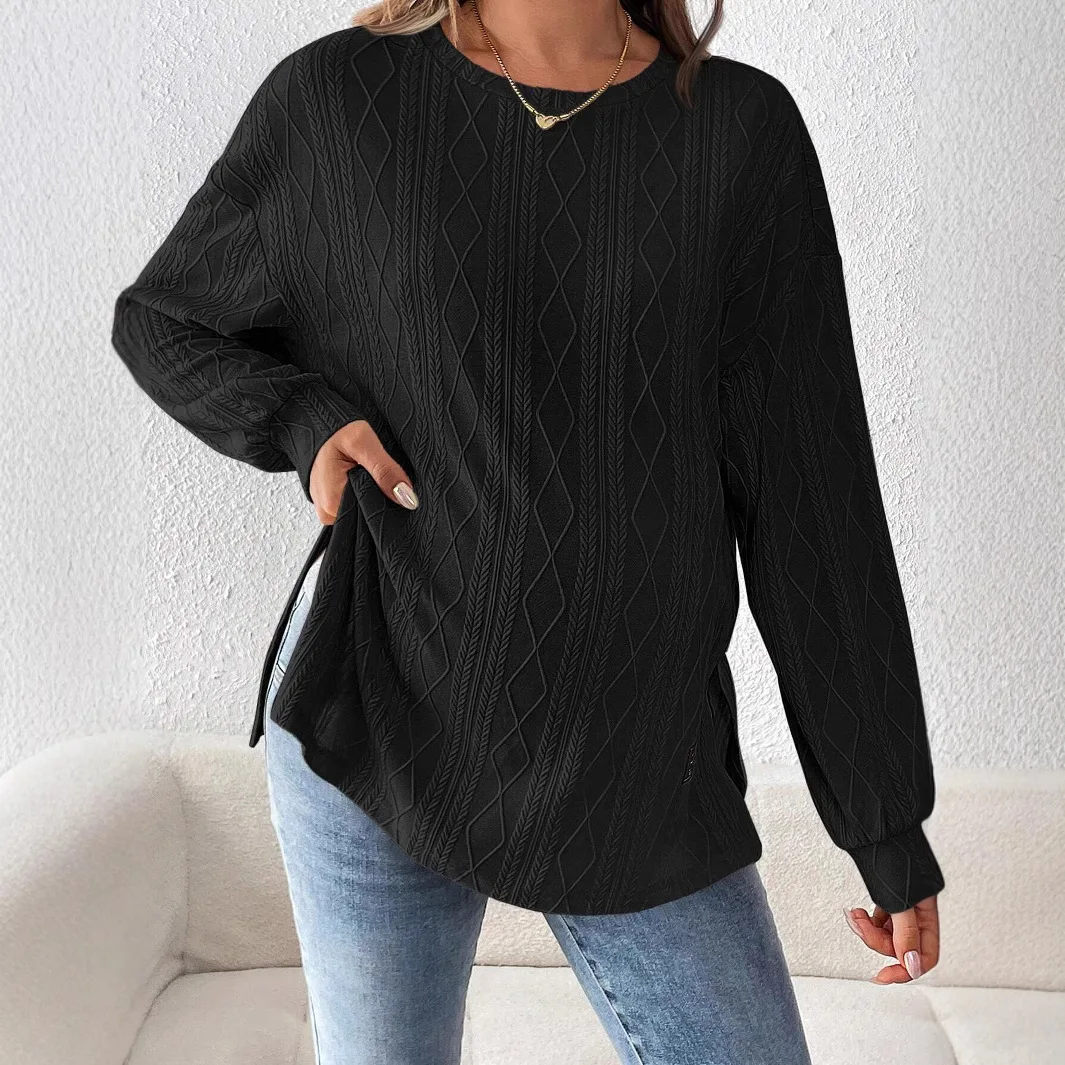 Gran oferta europea americana, camisetas de maternidad, Tops con aberturas laterales, camisetas sólidas de manga larga con cuello redondo para mujeres embarazadas, embarazo juvenil