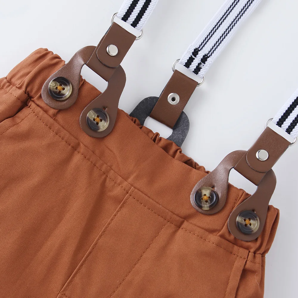 Boy Wedding Clothing Set Solid Cotton Shirt with Pants Kid Suspender suit 1 2 3 4 5 6Years Fall Birthday Costume Gentleman Child image 4
