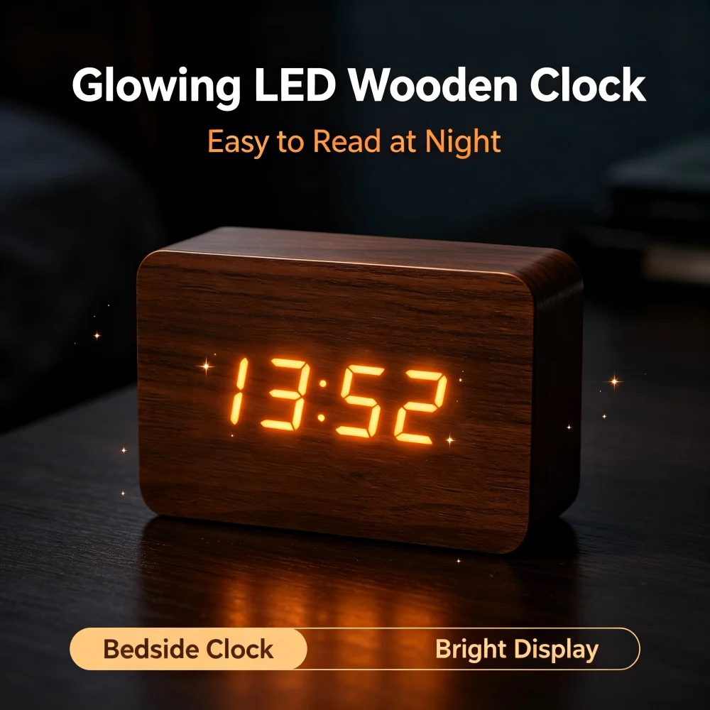 Digital Alarm Clock LED Desk Clock USB & Battery Powered Time Display Bedside Table Decor for Home Bedroom Office