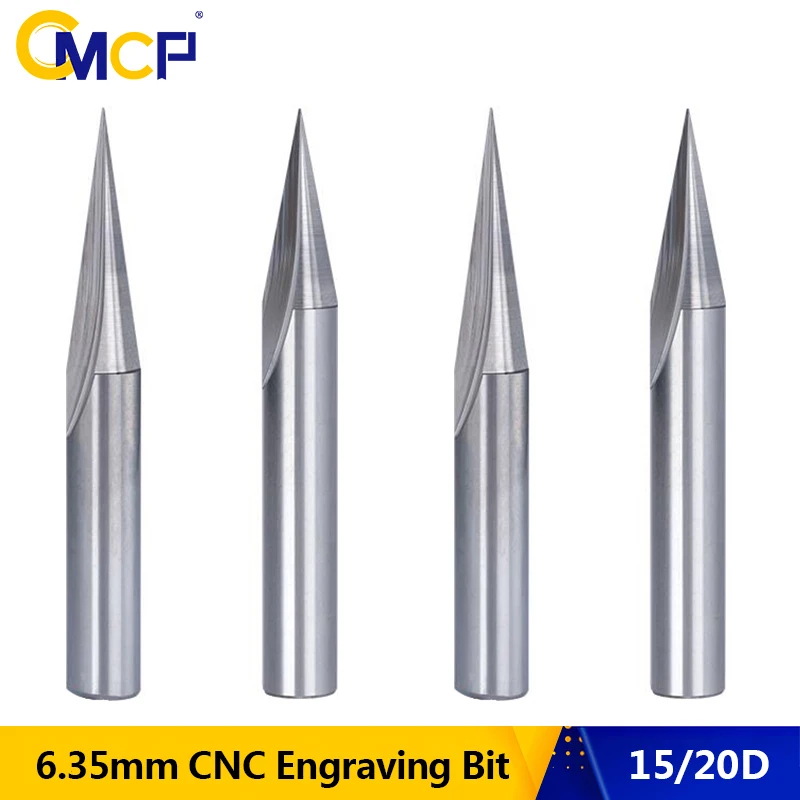 

CMCP Milling Cutter 1/4 Shank 2 Flute Straight V Bit 15 20D CNC Engraving Bit for Hard Wood Milling Tool Wood Router Bit