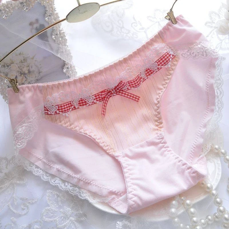 Women Cotton Princess Style Lace Bow Ribbon Underwear Ruffles Cute Lovely Sweety Embroidery Panties Soft Elasticity Breifs