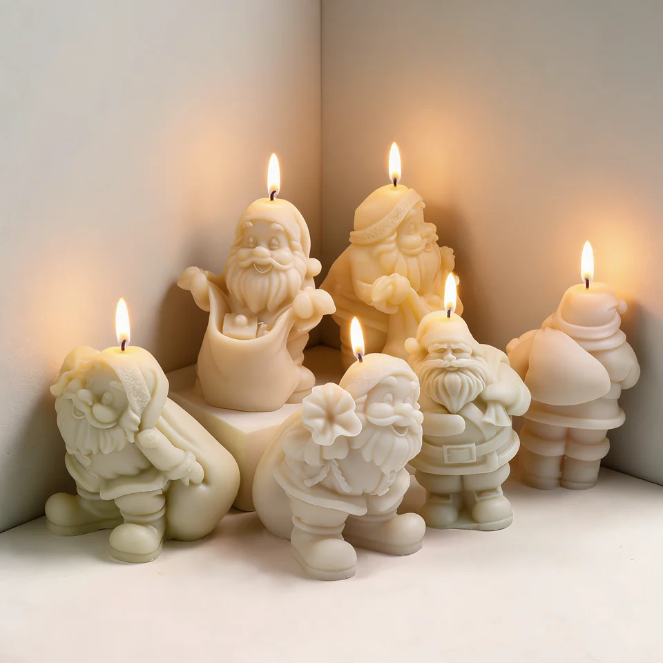 3D Santa Form hält Blume/Geschenk Santa Form Rucksack Santa Silikon Kerze Form Aroma Gips Backform Festival Serie geschenk