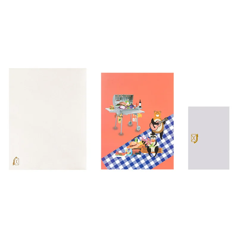 2Pcs Creative New BBQ Camping Grill Vacation 3D Pop-Up Greeting Cards Handmade Gift Blessing Cards