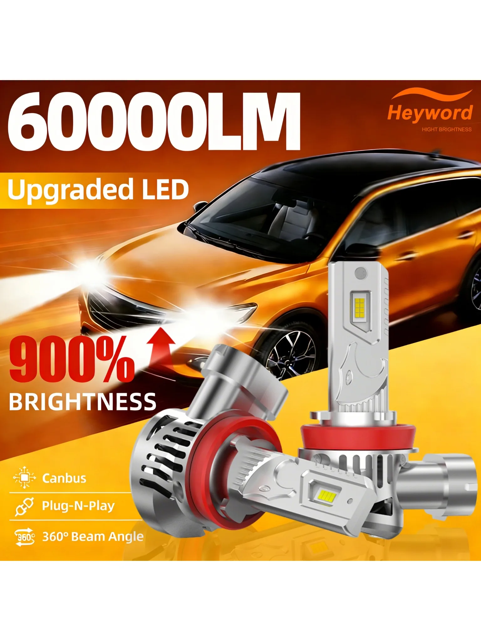 Heyword Car LED Headlights Mini Direct Insertion 1:1 Design High Brightness LED Headlights White Mini for Auto Super Bright LED