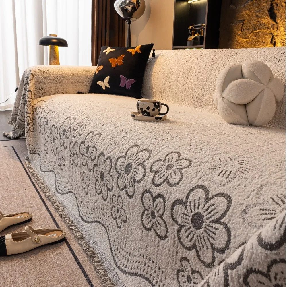 

Флисовый чехол с цветами, полное покрытие, чехол для дивана, нескользящий мягкий чехол из синели в полоску, чехол для дивана, защитная подушка 2026, универсальный