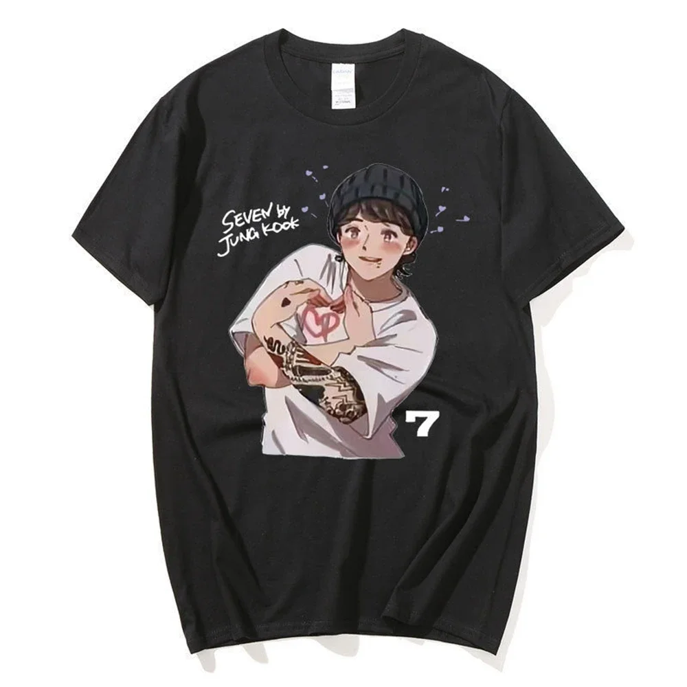 Casual Women\'s T-shirt KPOP SEVEN 7 JUNG-KOOK Female Short Sleeve Summer Harajuku Fashion Couple Kawaii Cartoon Print Tee Top