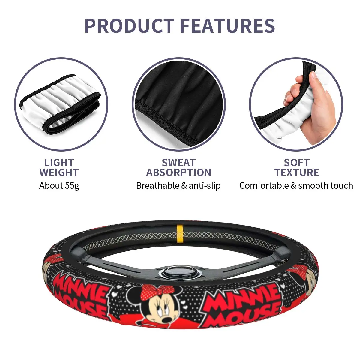 38cm Car Steering Wheel Covers Mickey Mouse Minnie Elastic Braid On The Steering Wheel Cover Car-styling Car Accessories