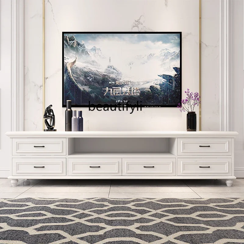 

K185 American Solid Wood TV Cabinet Coffee Table Wall Cabinet Modern Minimalist Bedroom TV Stand White Living Room Small Apartme