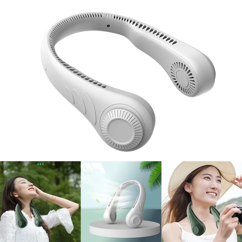 

Portable Leafless Hanging Neck Fan,360 Degree Lazy Neckband Fan 78 Surround Air Outlets USB 4000Mah Rechargeable