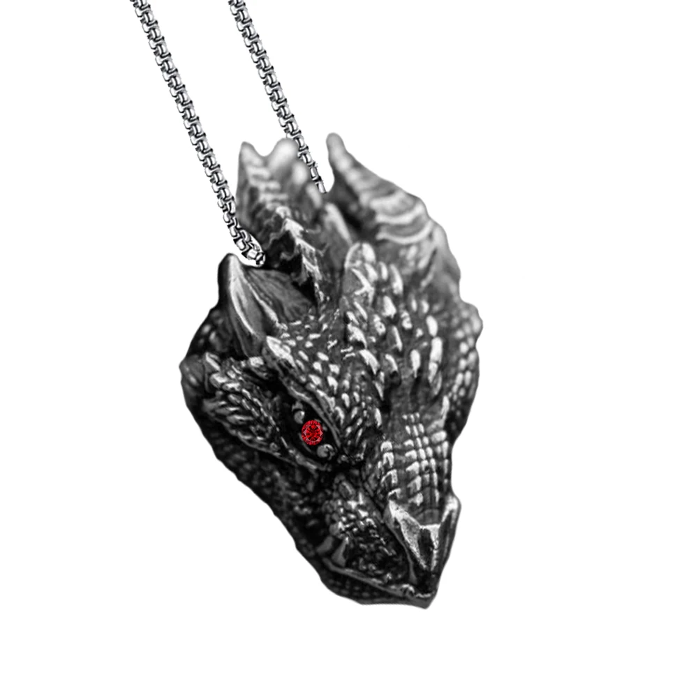 Dragon Head Pendant Necklace For Men Women Viking Gothic Jewelry Personality Charm 60 Cm Stainless Steel Box Chain