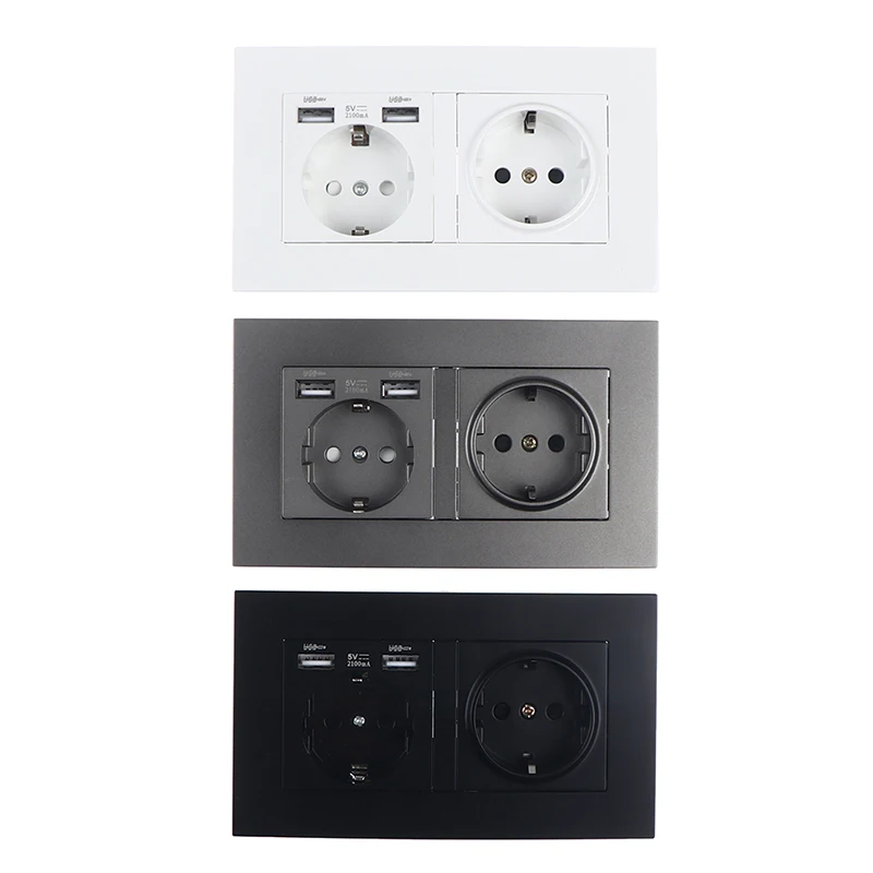 Wall mounted panel 16A power socket EU standard multi plug with 2 USB port