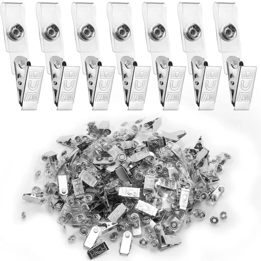 Image of 50 Stück Metall-Ausweishalter, hochwertige Ausweishalter mit transparenten PVC-Kunststoffbändern und Druckknöpfen.