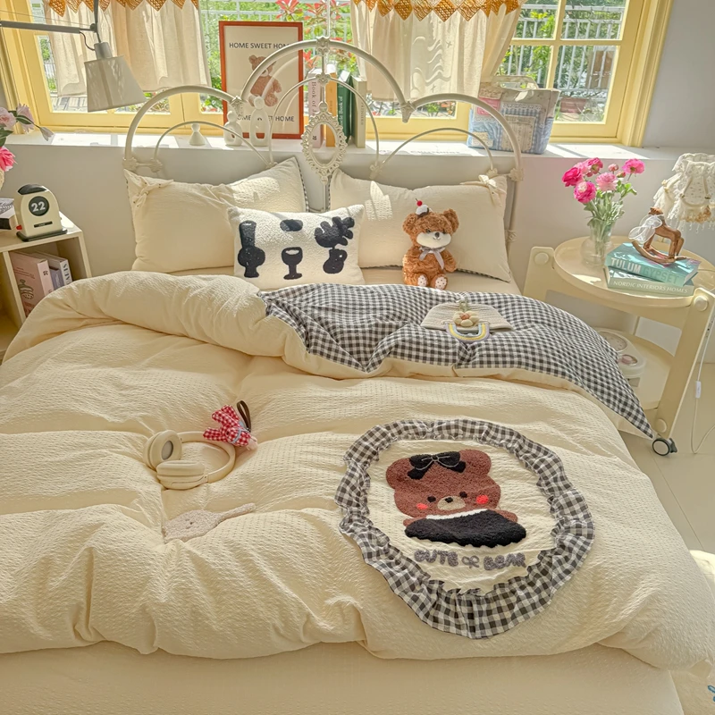 Jacquard Bedding Set Towel Embroidery Duvet Cover Pillowcase juego de cama Single Bed Linen Set Queen Bedclothes with Lace 침구세트