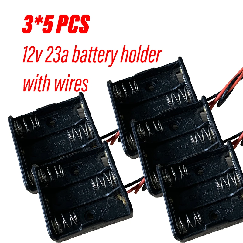 クリップ付きバッテリーケース,5個セット,23a/a23 12v,ワイヤー付き