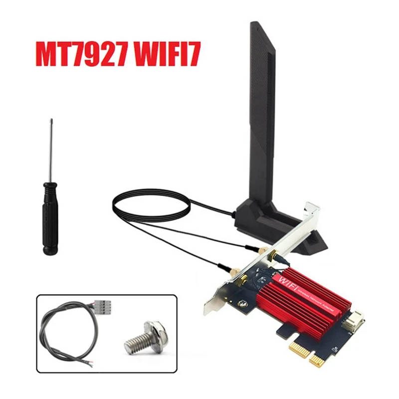 MT7927 WiFi7 Card+12DB Antenna 2.4G/5G/6G Tri-Band 8774M MT7927 Wireless WiFi Card BT5.4 Gigabit Wireless Network Card