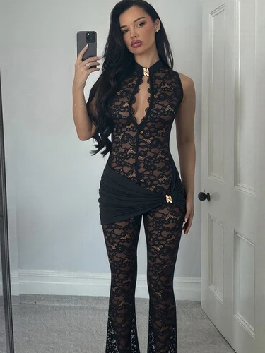 Imagen 2 del producto Nibber Streetwear Patchwork Jacquard mono mujer Sexy fruncido cintura Metal nudo elástico medianoche mono de entrenamiento