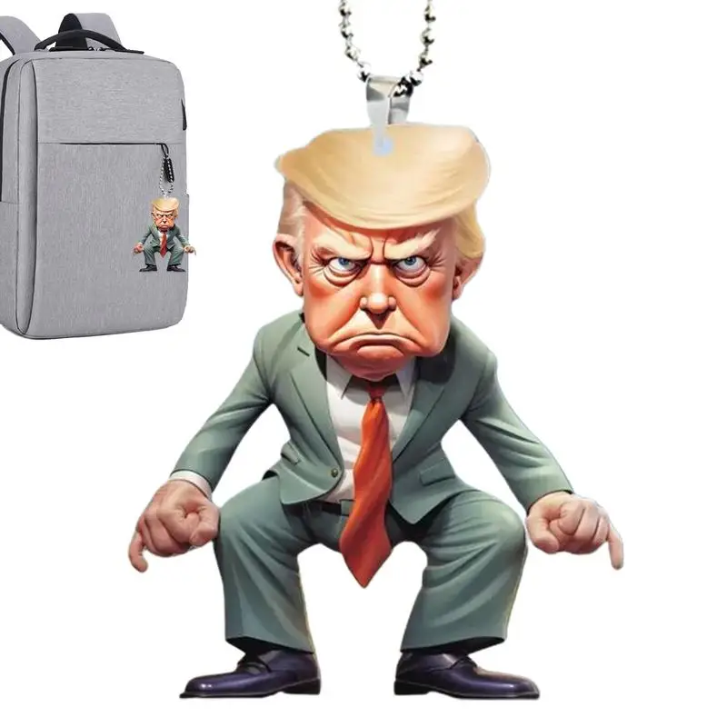 Car Rearview Pendant Spoof Trump 2D Acrylic Pendant Ornament Rear View Accessories With Chain Rope For Door Handle Keychains