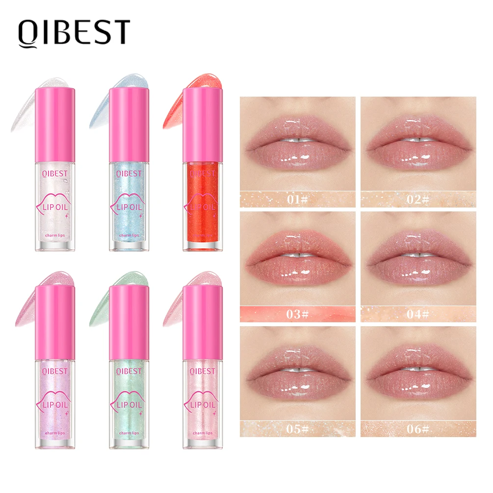 QIBEST-aceite labial, brillo labial, maquillaje hidratante, brillo labial, bálsamo labial, Reduce la línea fina, tinte labial transparente, cosmético