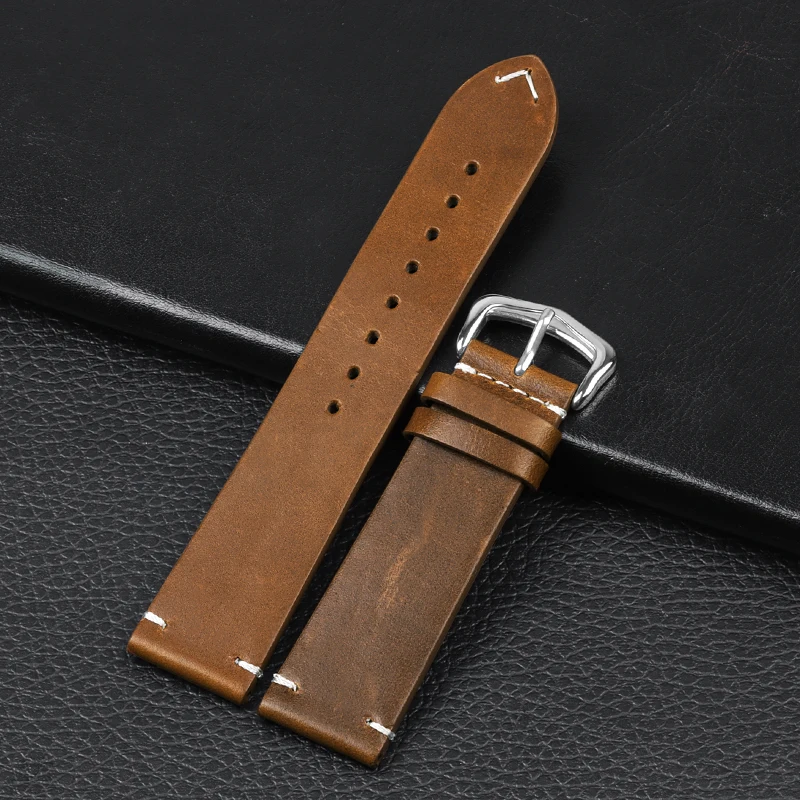 Retro Genuine Leather Strap Oil Wax Oily Discoloration Cowhide Watchband 18mm 19mm 20mm 21mm 22mm 24mm Business Watch Band