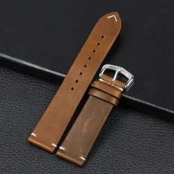 Retro Genuine Leather Strap Oil Wax Oily Discoloration Cowhide Watchband 18mm 19mm 20mm 21mm 22mm 24mm Business Watch Band