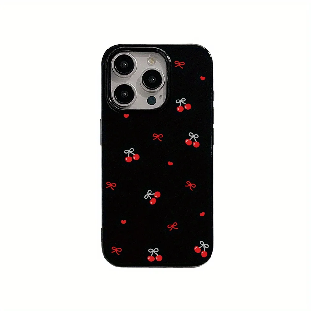 

Ins style small cherry glossy soft shell phone case for iPhone16 15 14 13 12 11 Pro/ Max shock-proof back cover anti-fingerprint
