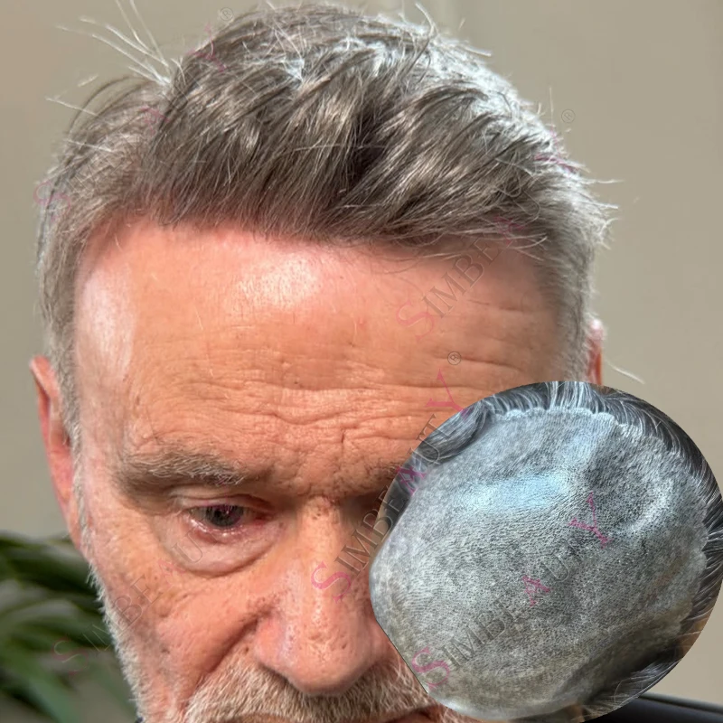 

1B65 1B80 Незаметный серый парик-система для мужчин с натуральными волосами, 30 мм, волнистый/прямой, с естественной линией роста волос, легко надеваемый, мягкий, незаметный тупе