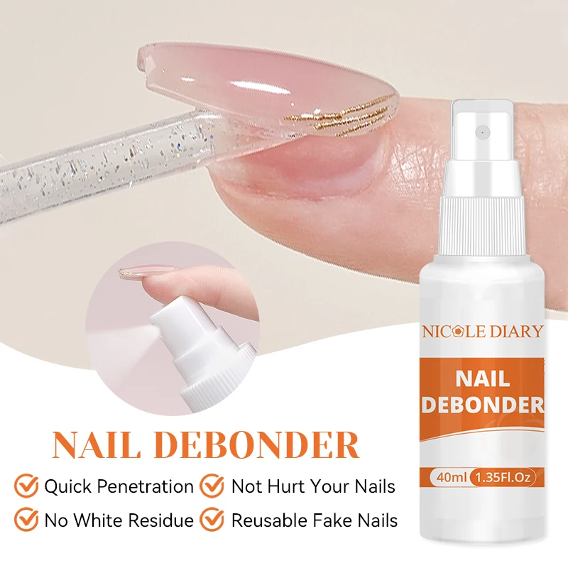 NICOLE DIARY 40ML Nail Debonder Remover For Solid Tips Gel Press On Nails Removal Liquid Easy Soften Manicure False Nail Tips