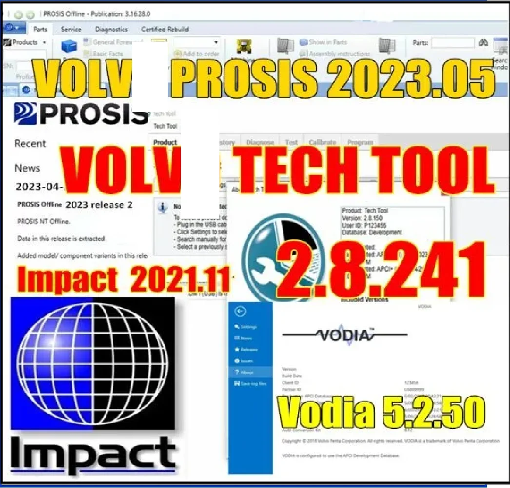 2024 for Volv VODIA 5.2.50 + Premium TechTool 2.8.241 + IMPACT 9227 + P ROSIS 2023.05 with Keygen Support Remote Installation