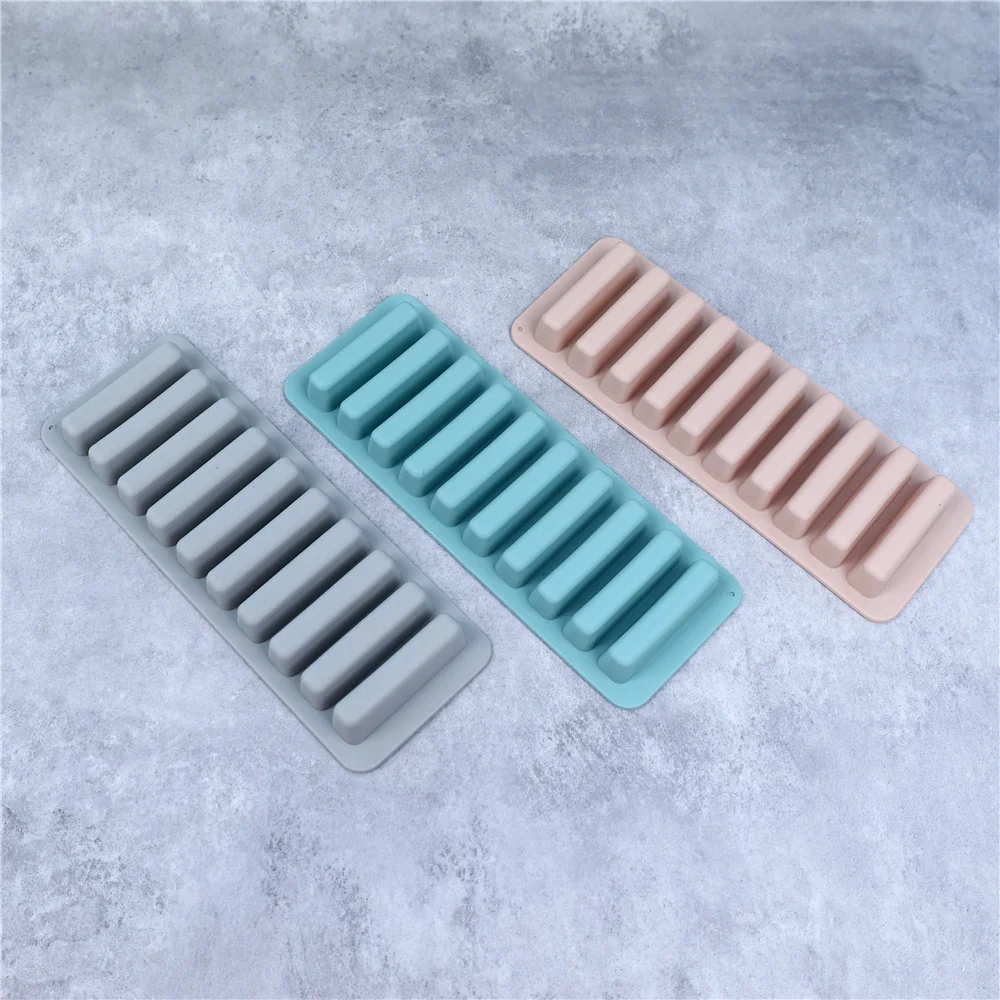 10 Holes Silicone Forms Long Strip Finger Biscuit Silicone Mold Oven Cake Puff Ice Cube Mould Tray Bakeware DIY Baking Tools