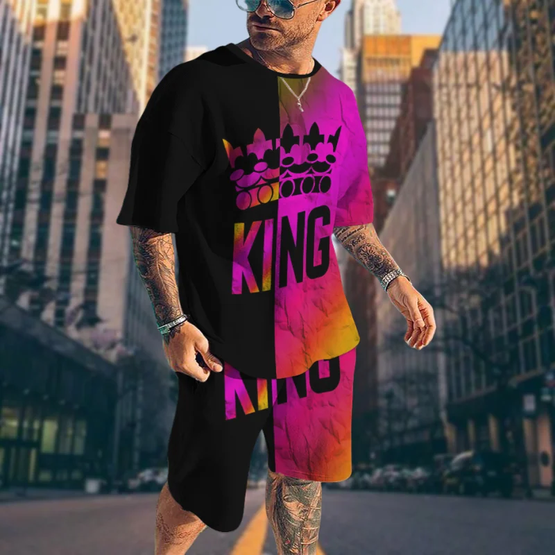 

2025 New Men's Quick-drying T-shirt Shorts Set American Fashion Trend Beach Set Sports Luxury Y2K Simple Short-sleeved Shorts