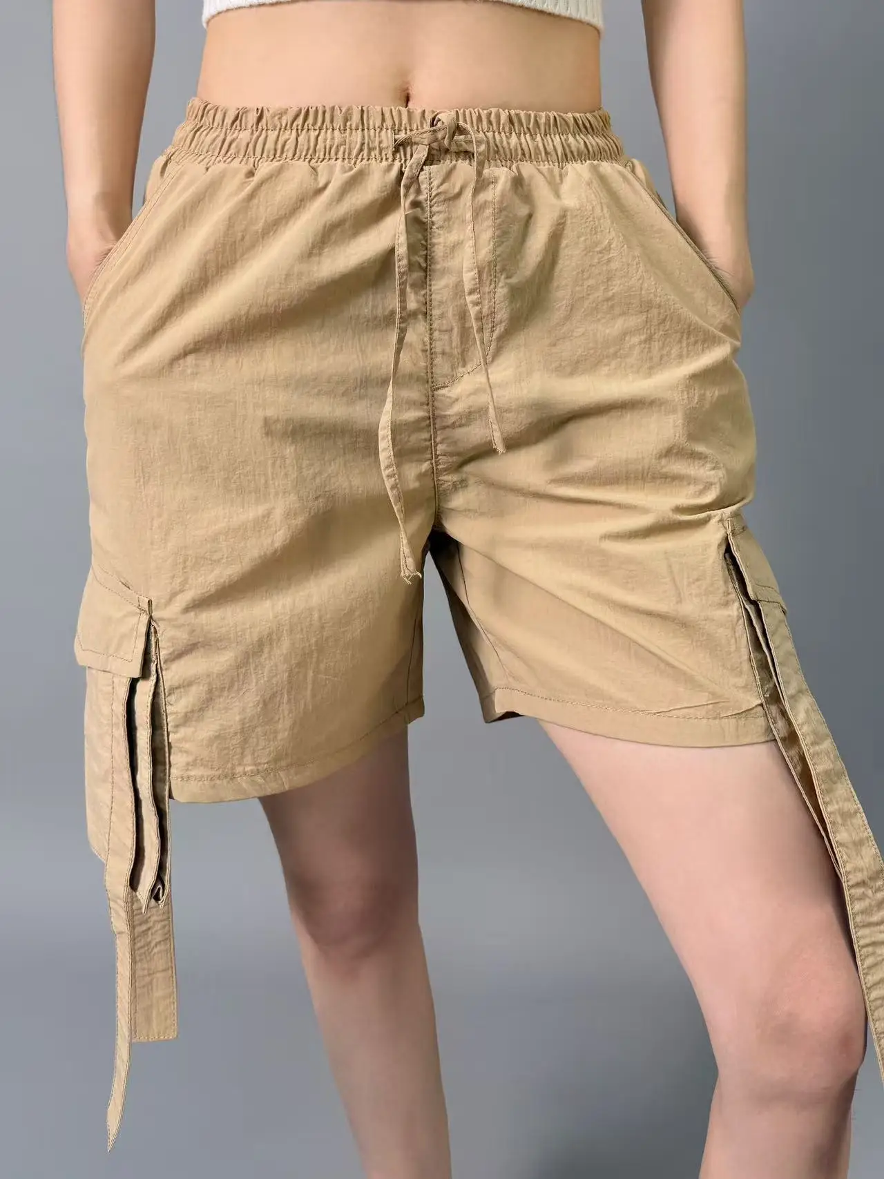 

Khaki work pants for women summer style loose and casual straight leg five-inch shorts