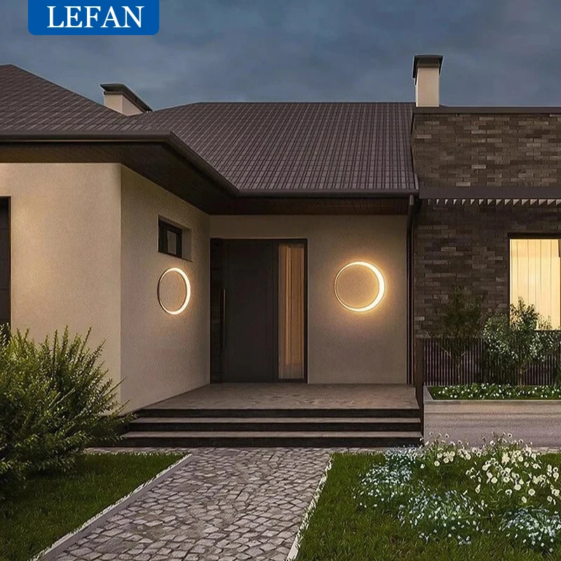 Modern IP65 Waterproof LED Outdoor Wall Lamp, Villa Terrace Garden Porch Light, Round Moon Design Outdoor Decorative Lighting