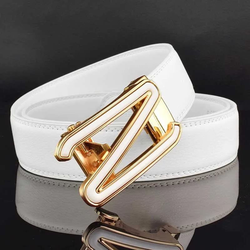 

2023 Golf Men's Luxury Belt Fashion New Leather Automatic Buckle White Korean Pants Belt Youth Trend White Belt 110 -125cm