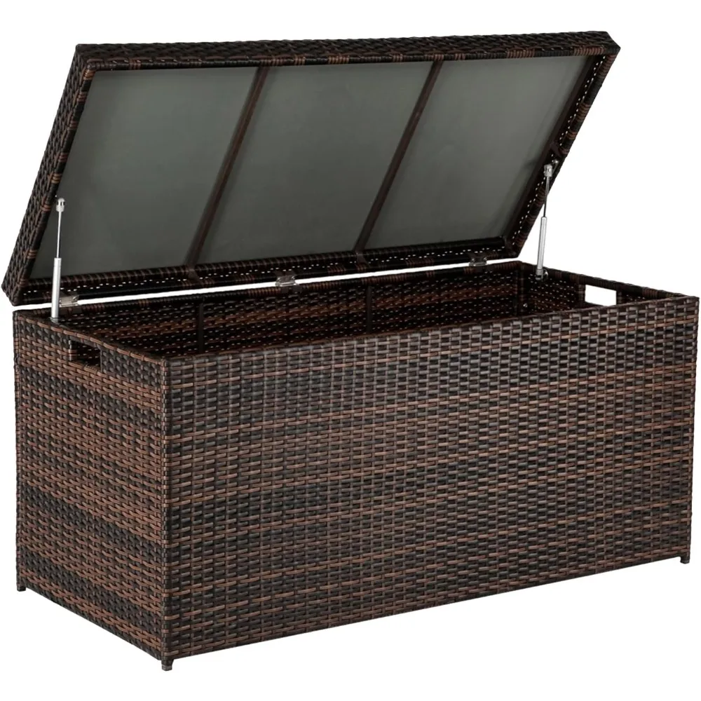 

Outdoor storage box, 132 gallon yard rattan deck box, indoor, outdoor, swimming pool, balcony storage platform