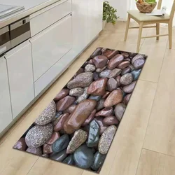 3D Pebble Stone Printed Kitchen Mat Hallway Bedroom Living Room Decor Carpet Soft Non-slip Long Strip Entrance Doormat Area Rug