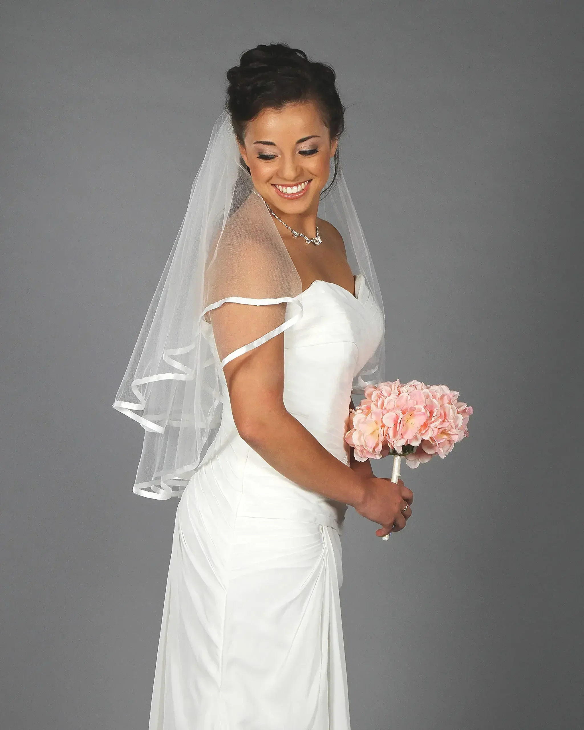 Bride Wedding Veil White 2 Tier Tulle Comb Ribbon Edge Short Bridal Women