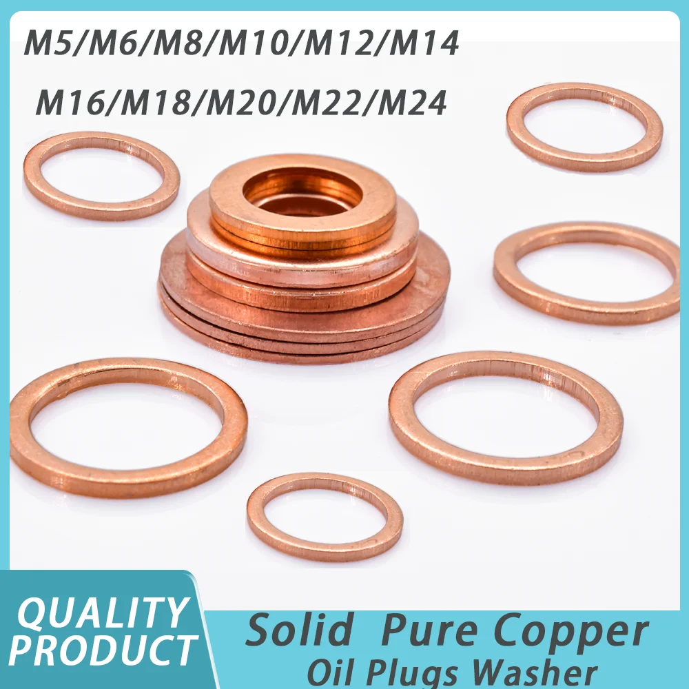 5-40Pcs Solid Pure Copper Oil Plugs Washer M5 M6 M8 M10 M12 M14 M16 M18 M20 M22 O-ring Sealing Gasket Copper Oil Plugs Spacers