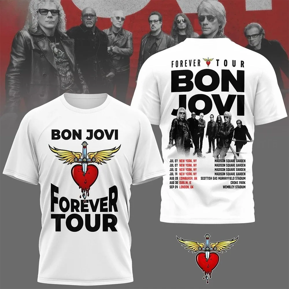 Camiseta Bon Jovi Forever Tour em Algodão para Homens e Mulheres, Estilo O-neck, Camiseta Gráfica de Banda de Rock Y2K, Presente para Fãs