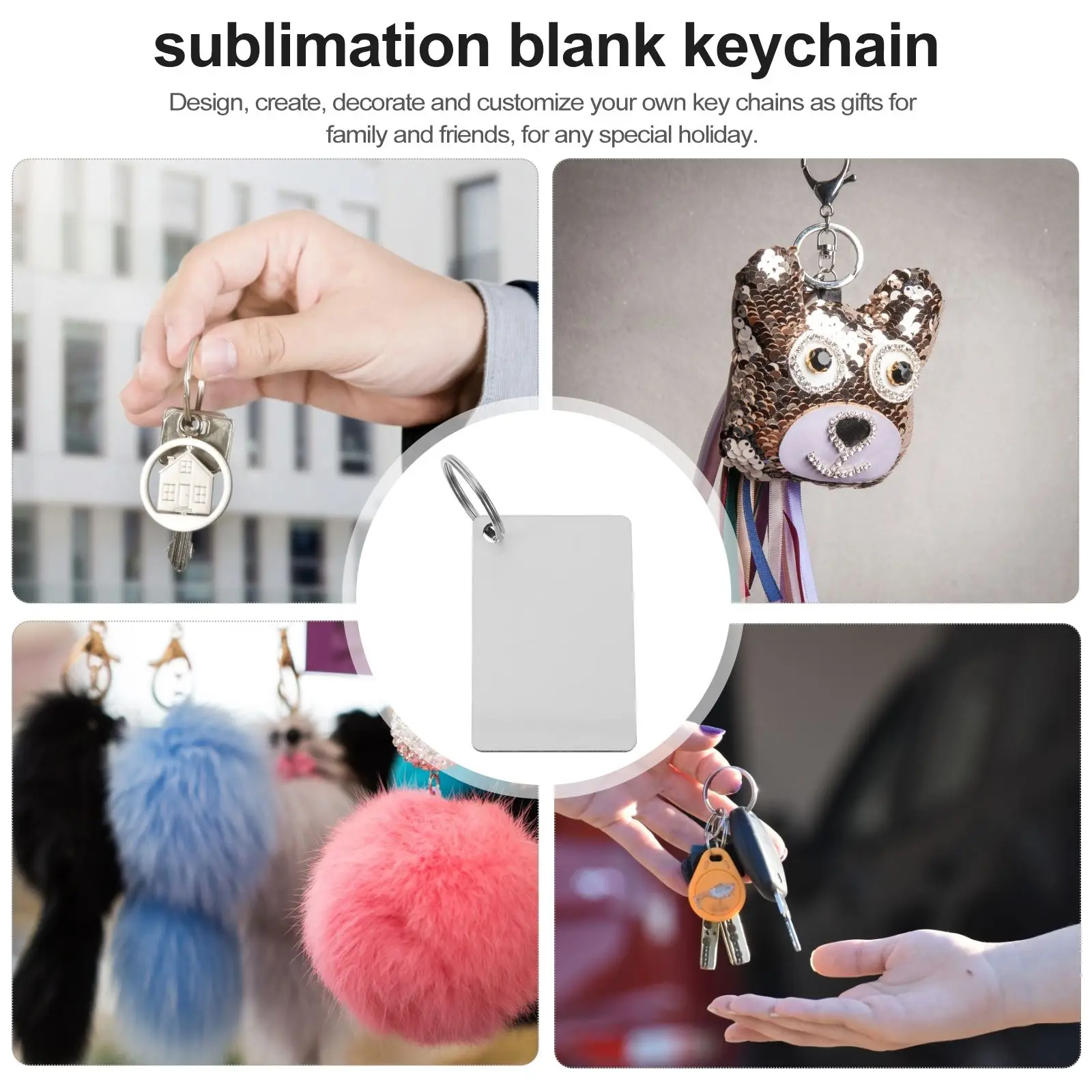 20Pcs Heat Transfer Key Chain Ring Keychain Blank Sublimation DIY Craft Making White Blank for KEY Chain Wooden Blank Board