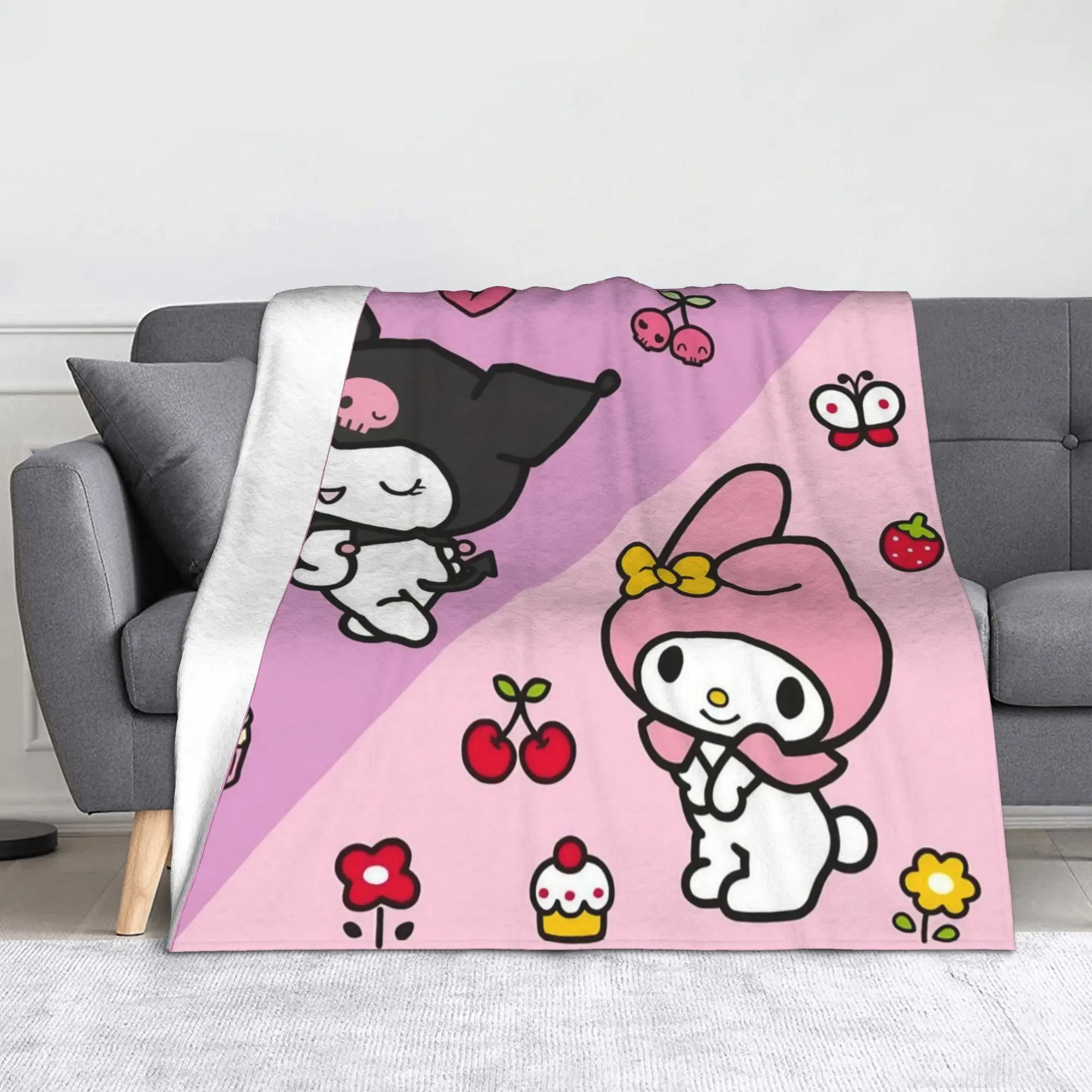 

Kawaii Kuromi My Melody Blanket Flannel Air Conditioning Sanrio Multifunction Thin Throw Blanket for Bedding Plush Thin Quilt