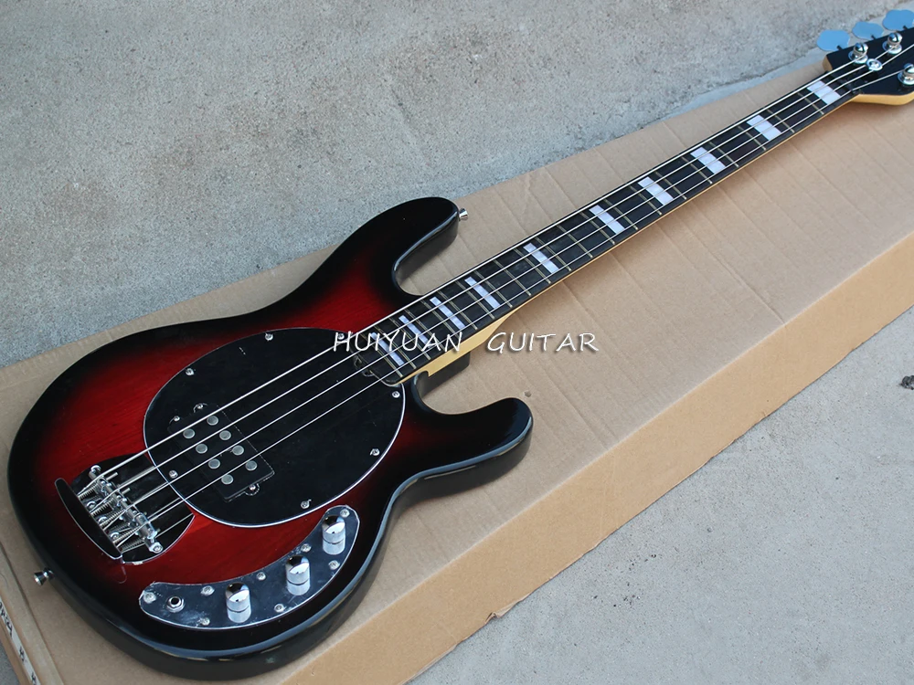 4 Strings Red Electric Bass Guitar with Active Circuit,Rosewood Fretboard,Black Pickguard