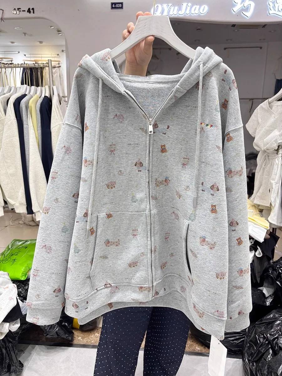 Sudadera Holgada con Estampado de Perro para Mujer, Talla Grande 300, Estilo Coreano, Informal, para Otoño, Nueva Llegada