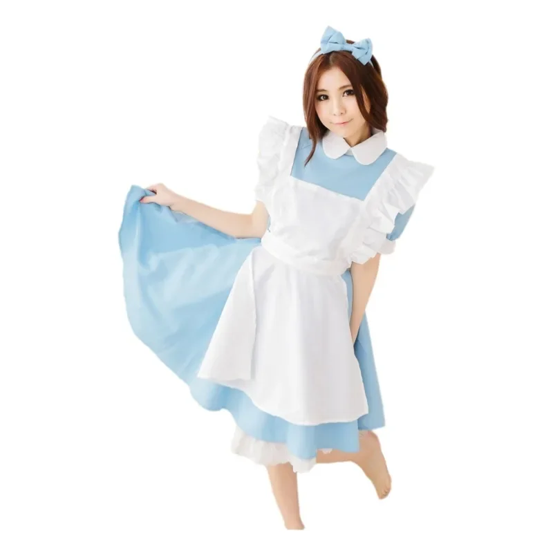 Costume cosplay Lolita Abito da cameriera Grembiule Fantasia Carnevale Costumi di Halloween per donne Festa in maschera Alice nel paese delle meraviglie