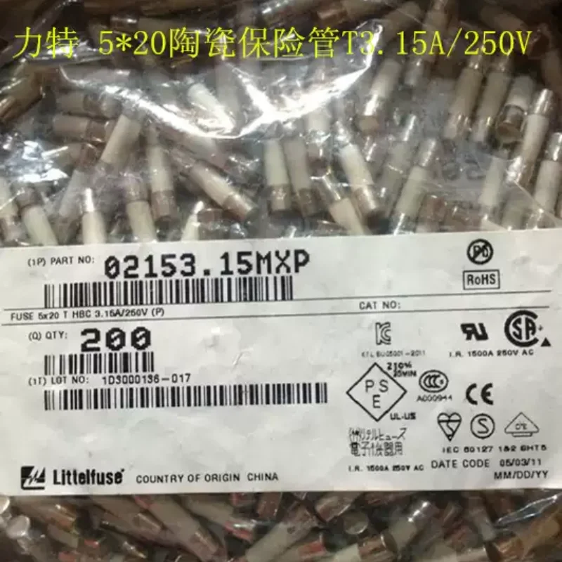 5-100pcs ceramic cylindrical 5x20mm fuse tube T3.15A 250V 250V/3.15A slow break without feet